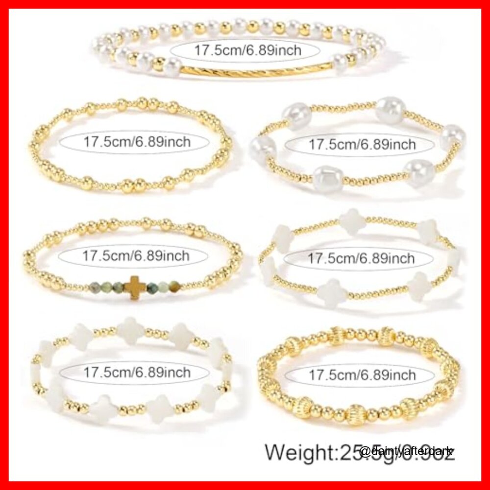 Gold Plated Beaded Stretch Stackable Bracelets Se… - image 6